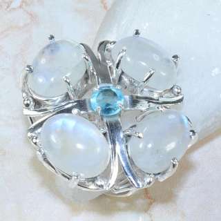 RAINBOW MOONSTONE+BLUE TOPAZ RING SIZE 8 3/4; U1006  