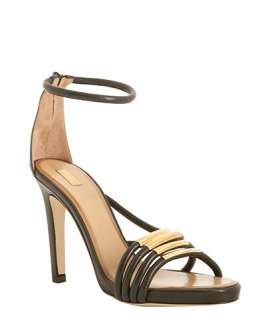 Chloe black leather gold bar strappy sandals
