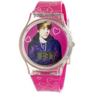 Justin Bieber Kids Digital Dial Fuschia wtih Hearts Plastic Strap 
