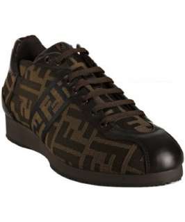 Fendi tobacco zucca canvas lace up sneakers  