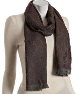 Gucci brown GG wool Sten fringe scarf  