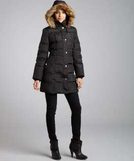 London Fog black quilted faux fur hooded down coat