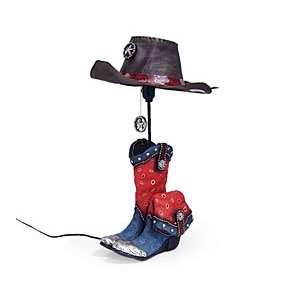 Western Cowgirl/Cowboy Denim Boot And Hat Table Lamp For Western Room 