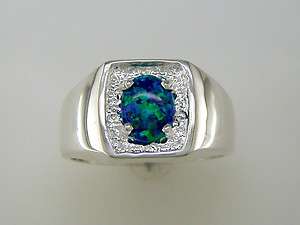 Mens Created Blue Green Opal Ring Sterling Silver Sz 11 1/2  