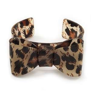  Leopard Print Bow Acrylic Cuff Bangle   up to 18cm wrist 