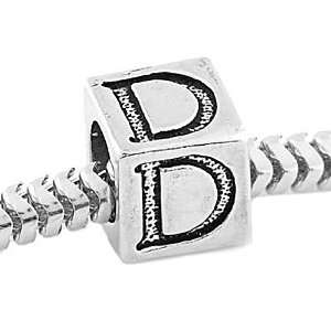    Silver Three Dimensional Cube Letter Initial D Bead Jewelry