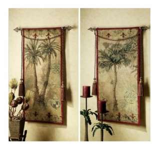 TROPICAL PALM TREES PANEL SET ART TAPESTRY WALL HANGING  