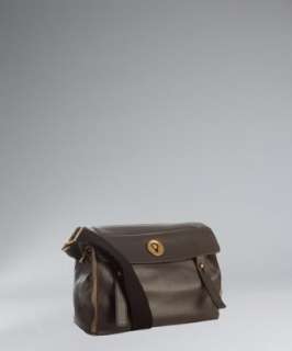 Yves Saint Laurent charcoal calfskin Muse Two flap messenger bag 
