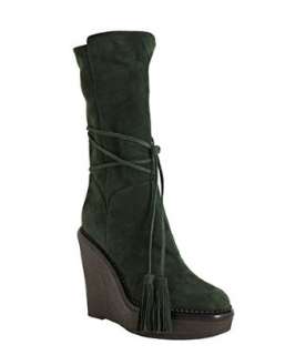 Yves Saint Laurent green suede Yda 90 wedge boots   up to 70 