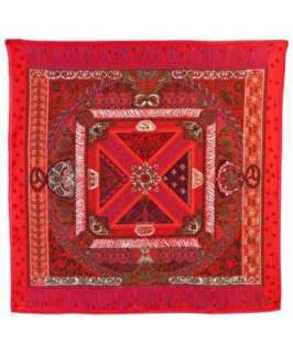 Hermes red cashmere silk Flying Carpet square scarf   up to 