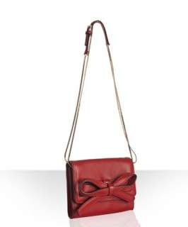 Valentino red leather bow detail buckle chain shoulder bag