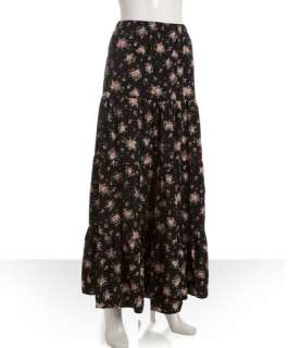 Wyatt black and rose floral tiered maxi skirt