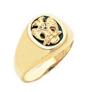  Mens 14k Yellow Gold Masonic Scottish Rite Open Back Ring 