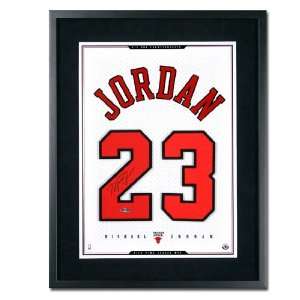 Michael Jordan Autographed Picture   White Mesh Jersey Numbers Piece 