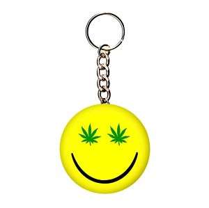 WEED SMILEY FACE   2.25 KEYCHAIN + FREE PIN 420/ganja  