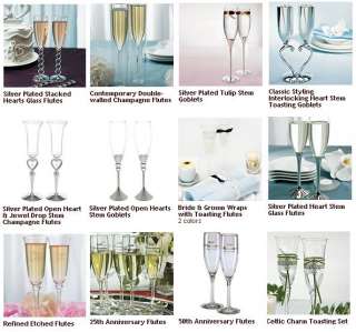 Wedding Bride and Groom Toasting Flutes & Cake Serving (Knife and 