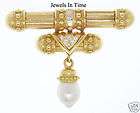 Ladies 14k Yellow Gold Pearl And Diamond Pin