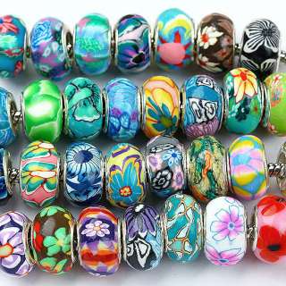 50pc Mix Style Polymer Clay Flower European Charm Bead  