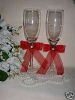 US MARINE MILITARY Wedding Toasting Glasses RED BOWS  