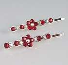 two 2 red white clear ab rhinestone flower hair accessory