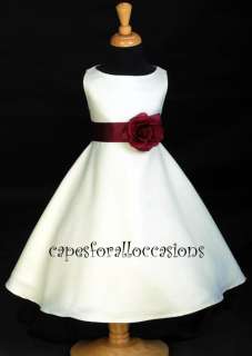 WEDDING RECITAL IVORY BURGUNDY WINE RED FLOWER GIRL DRESS 12m 2 4 6 8 