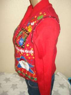   petite small CUTE CHRISTMAS SWEATER zip up cardigan snowman ugly party