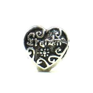 Pandora Style Antique Silver Plated Heart Shaped Grandma Bead Charm 