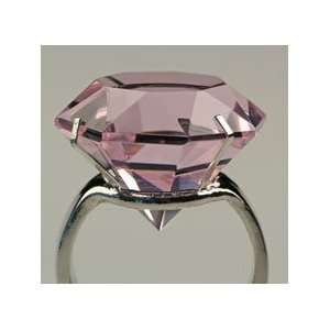  Giant Pink Glass Diamond Ring w/ Silver Band Set 12 