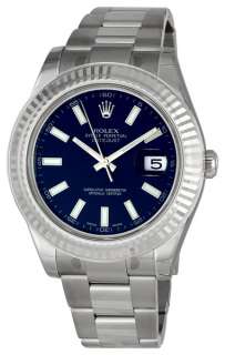 Rolex Datejust II Blue Dial Fluted 18k WG Bezel S/S Oyster Bracelet 