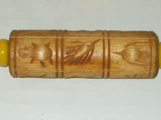 Vintage Wooden Springerle Cookie Carved Rolling Pin  