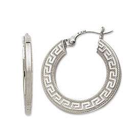Round Greek Key Design Hoop Earrings 925 Sterling Silver  