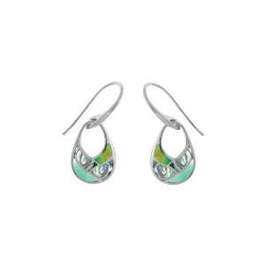   Silver, Green Mother of Pearl, Abalone & Green Turquoise Earrings