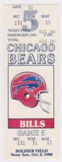 1988 Bills at Bears Unused Ticket / 8 HOFers  