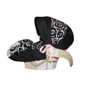  Car Seat Cover   Black and White Swirl Light Pink Minky Baby Car Seat