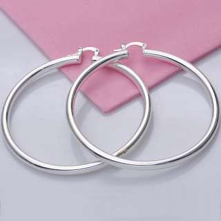 smooth high polish white ladys silver plated elegant hoop earring 