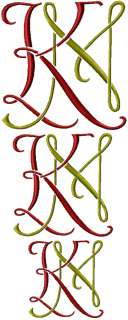 KN   NK #1 Machine Embroidery 2 Letter Monogram 4x4  