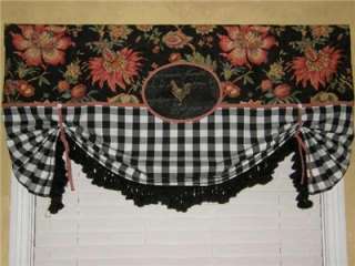 VALANCE French Country Rooster Balloon Shade CURTAIN Check Floral 