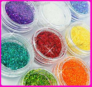 12 Color Short Glitter Strip Lace Nail Art Design Set  