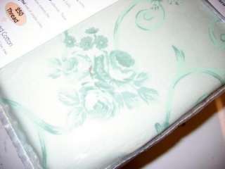   Green ROSES & SCROLLS King COTTON Sheet Set~250TC~NIP~GORGEOUS  