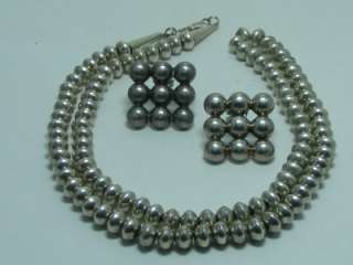   Laner & Mexican Sterling Silver Bead Ball Necklace Earrings 29  