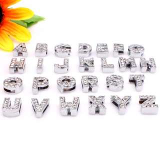   AB Crystal Rhinestone Letter Slider Charm Beads Jewelry Findings 11mm