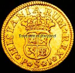 OLD US $1 GOLD COIN 1745 SPANISH COLONIAL 1/2 ESCUDO DOUBLOON 22K 