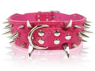 18 22 Red Leather Spiked Dog Collar Pitbull Bully Boxer Spikes Large 