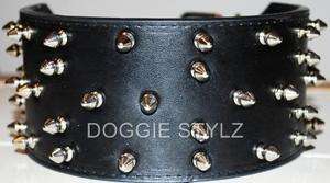 Black Leather Dog Collar Spike 21 25 Pitbull USA  