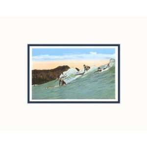  Surfing with Cliffs in Background Pre Matted Poster Print 