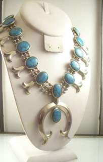   GOLDETTE Faux Turquoise Squash Blossom Necklace BIG Costume Jewelry
