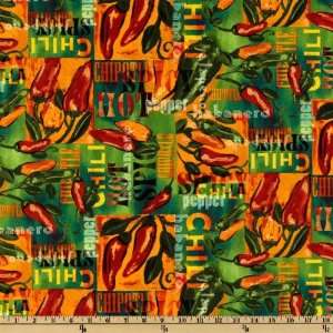   Chili Peppers Green/Red Fabric By The Yard Arts, Crafts & Sewing