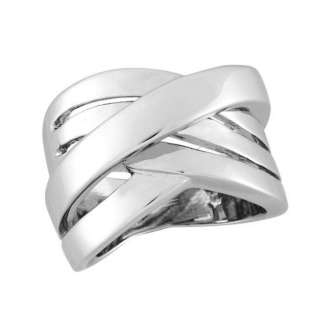 Sterling Silver 925 Plain Cross Over Band Ring  