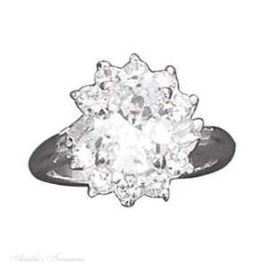    Sterling Silver Cubic Zirconia Cocktail Ring Size 7 Jewelry