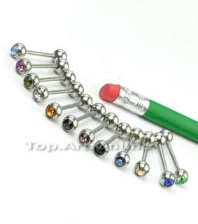 12 Surgical Steel Rhinestone Crystal Tongue Bars Rings Tounge Barbell 